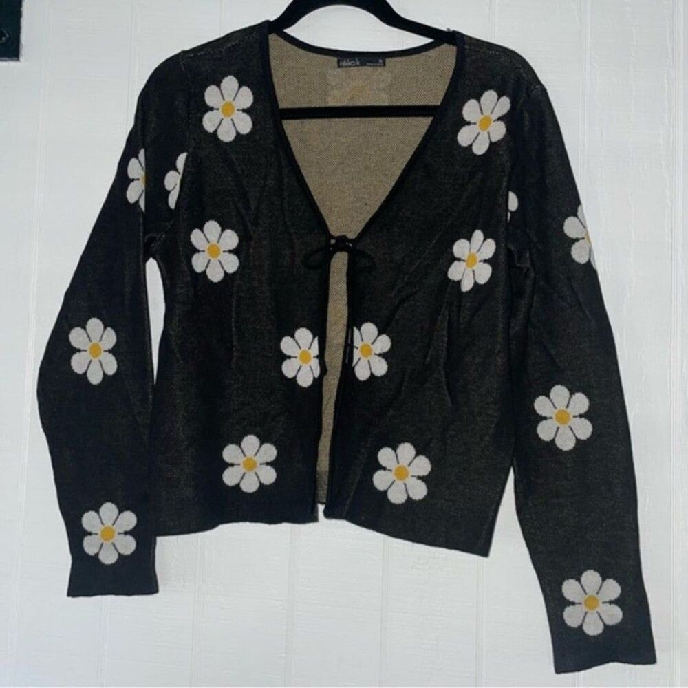 Nikki daisy sweater cropped tie front Cottage core Cardigan sz X-Large sweater - Picture 2 of 7